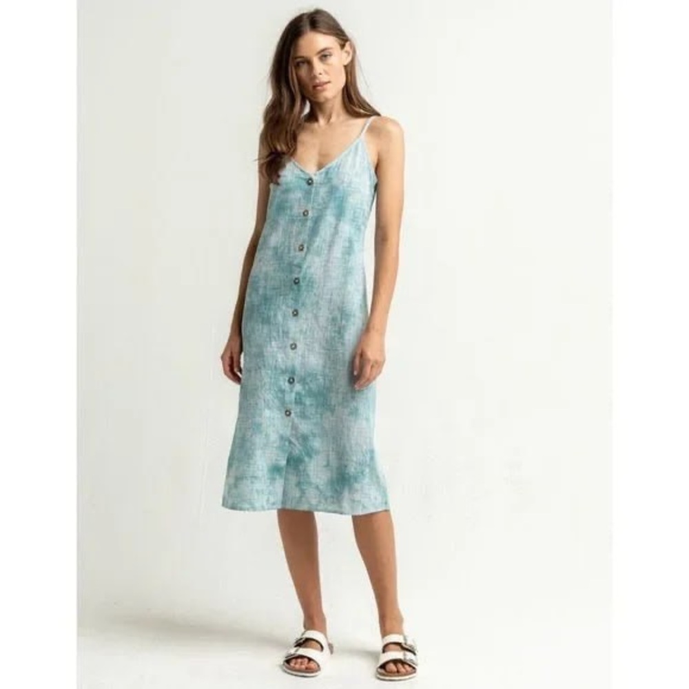 Roxy Wild Ties Dress Size Medium NWT Blue White Tie Dye Cotton Sundress